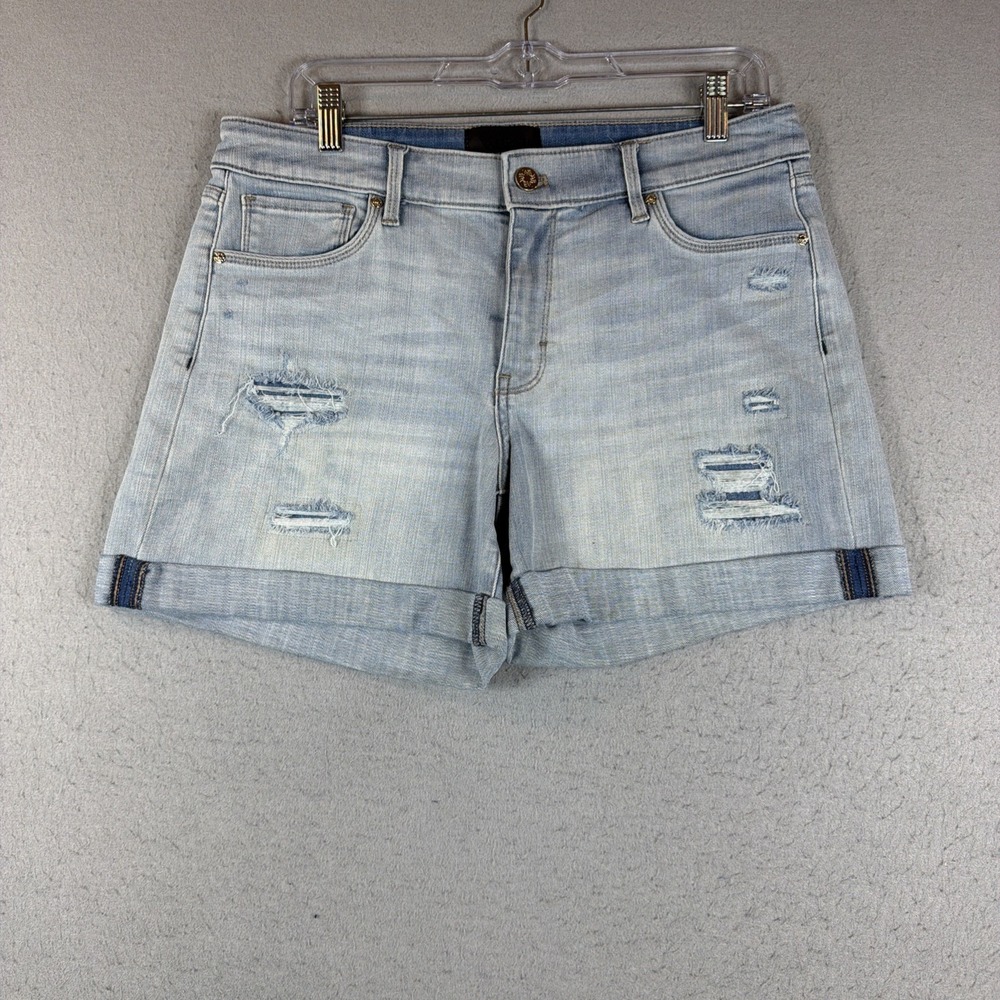 White House Black Market The 5" Shorts Women's 10 Blue Denim Mid-Rise Distressed